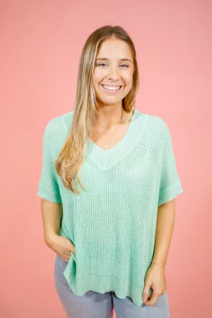 V-Neck Knit Top, SAGE