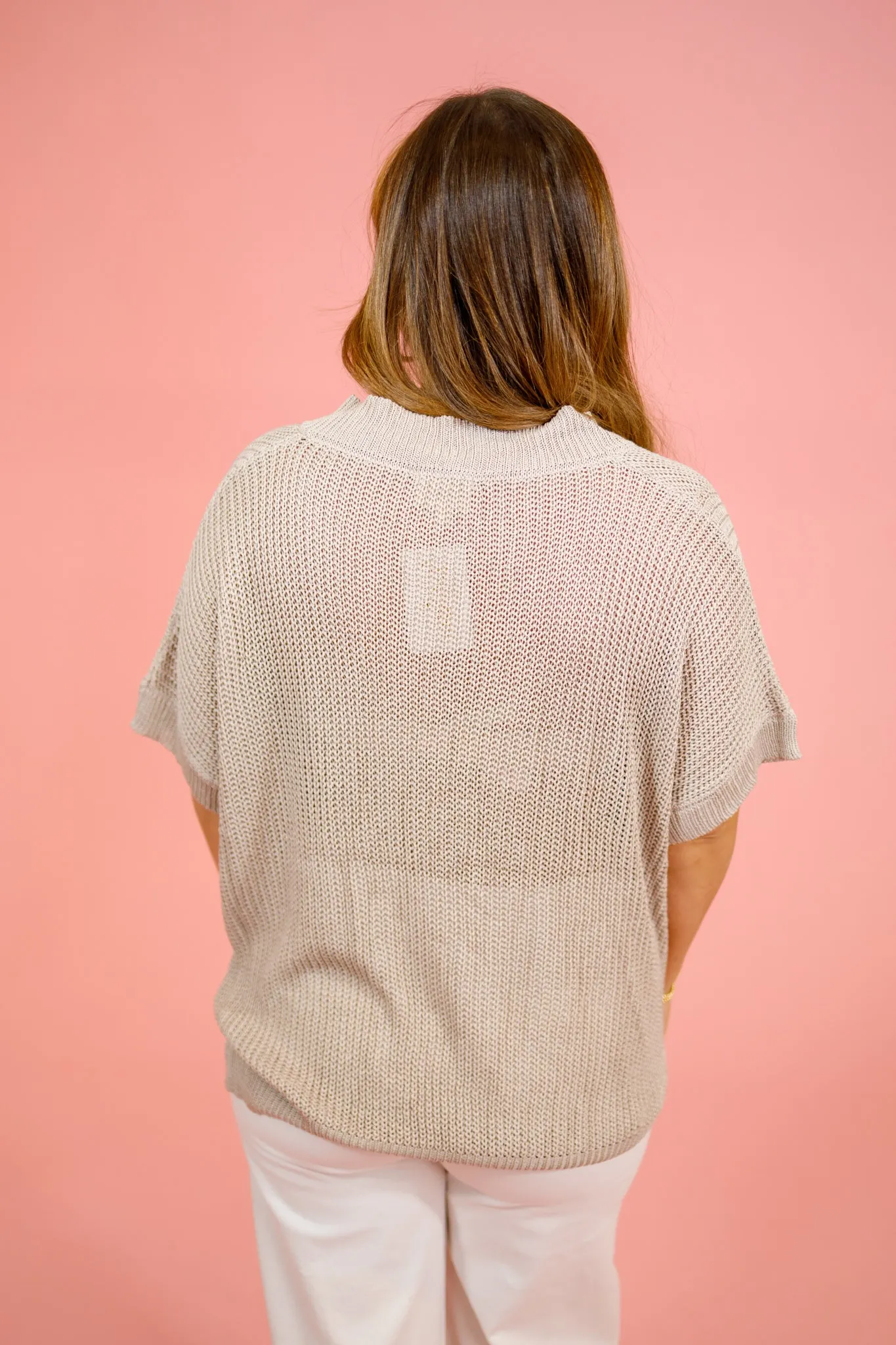 V-Neck Knit Top, TAUPE