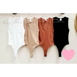 V Plunge Ribbed Tank Bodysuit - Variant Colors