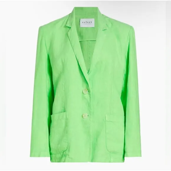 Velvet by Graham &amp; Spencer Cassie Linen Blazer Pixie Green S NWOT