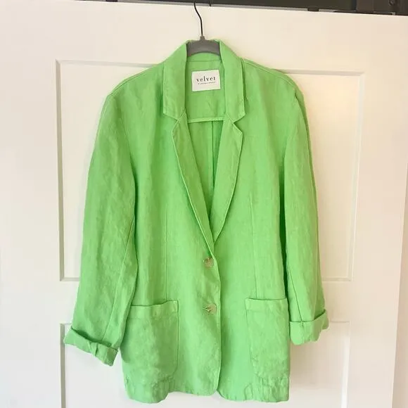 Velvet by Graham &amp; Spencer Cassie Linen Blazer Pixie Green S NWOT