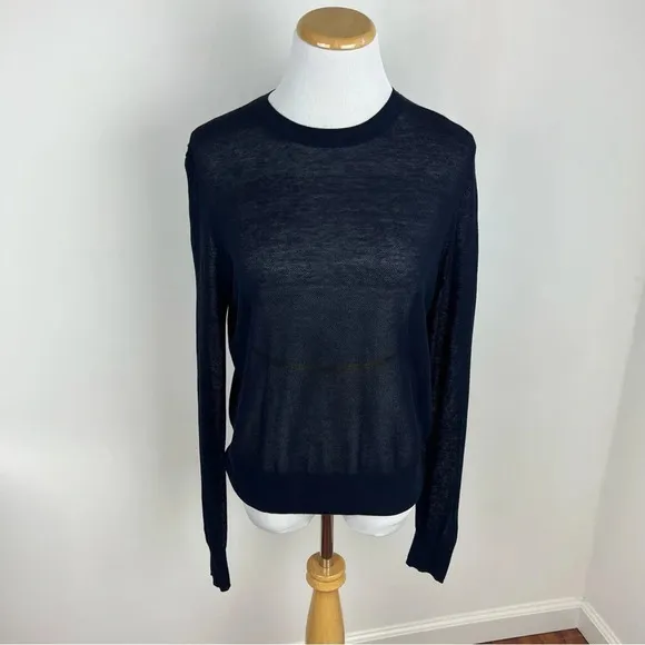 Vince Texture Knit Semi Sheer Lightweight Long Sleeve Sweater Top M B10