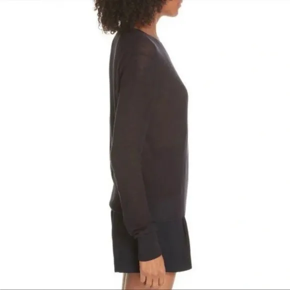 Vince Texture Knit Semi Sheer Lightweight Long Sleeve Sweater Top M B10
