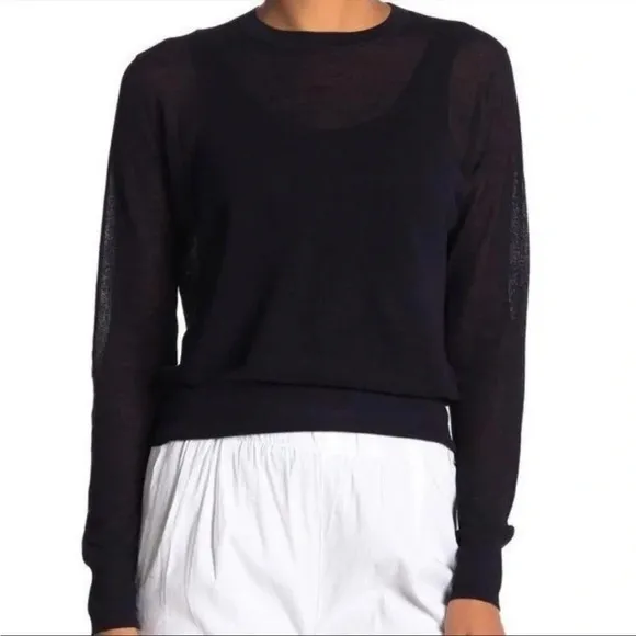 Vince Texture Knit Semi Sheer Lightweight Long Sleeve Sweater Top M B10