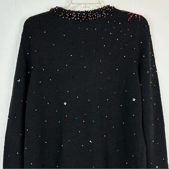 Vintage Ann Trinity Black Beaded Embellished Cardigan Size L