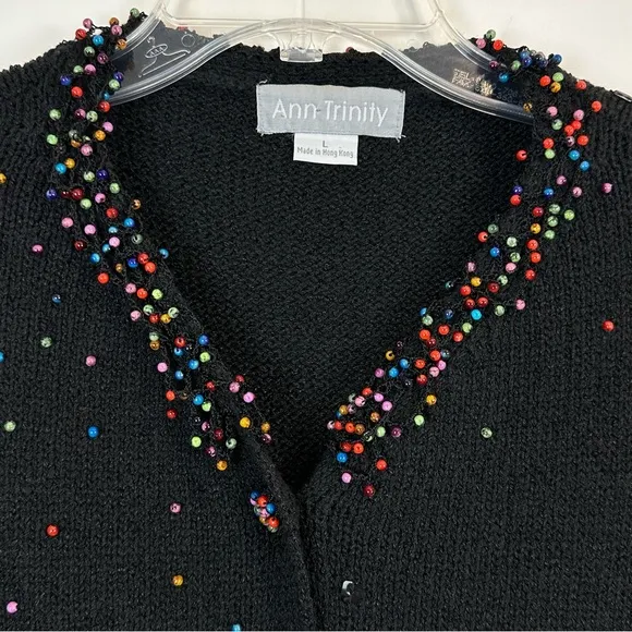 Vintage Ann Trinity Black Beaded Embellished Cardigan Size L