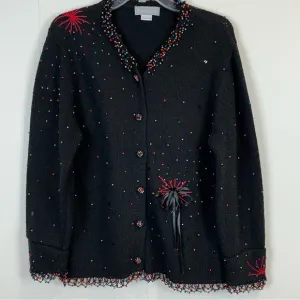 Vintage Ann Trinity Black Beaded Embellished Cardigan Size L