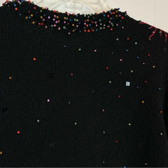 Vintage Ann Trinity Black Beaded Embellished Cardigan Size L