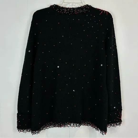 Vintage Ann Trinity Black Beaded Embellished Cardigan Size L