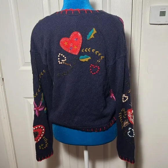 Vintage Designers Originals Heart Embellished Cardigan Sweater Small