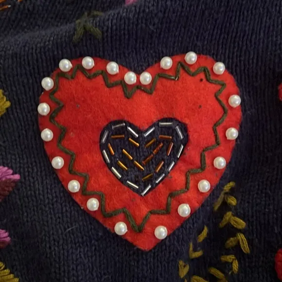 Vintage Designers Originals Heart Embellished Cardigan Sweater Small