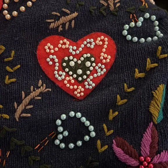 Vintage Designers Originals Heart Embellished Cardigan Sweater Small