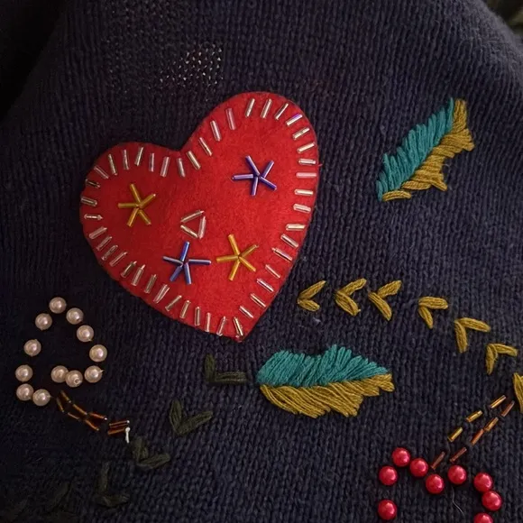 Vintage Designers Originals Heart Embellished Cardigan Sweater Small