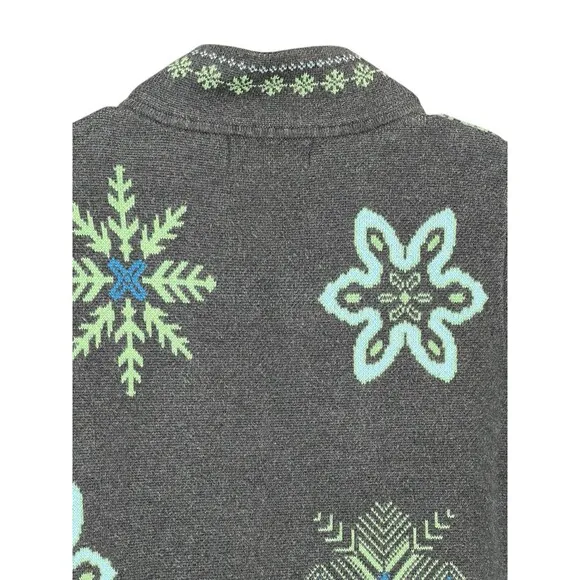 VINTAGE Eddie Bauer Women Sweater Med Gray Cardigan Snow Flakes Full Zip 90s