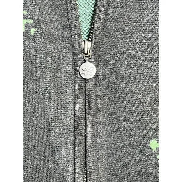 VINTAGE Eddie Bauer Women Sweater Med Gray Cardigan Snow Flakes Full Zip 90s