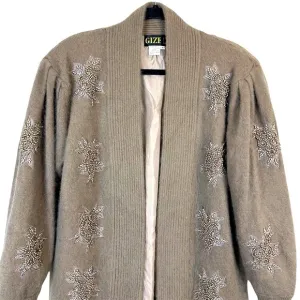 Vintage GIZE L Angora Embellished Beaded Open Front Cardigan Women’s Size M