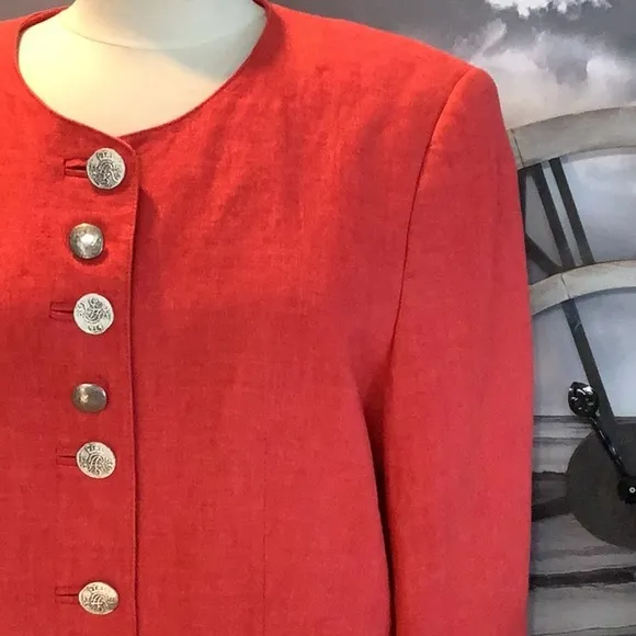 Vintage H. Moser Linen Made In Salzburg Austria Red Button Front Blazer Sz 42 L