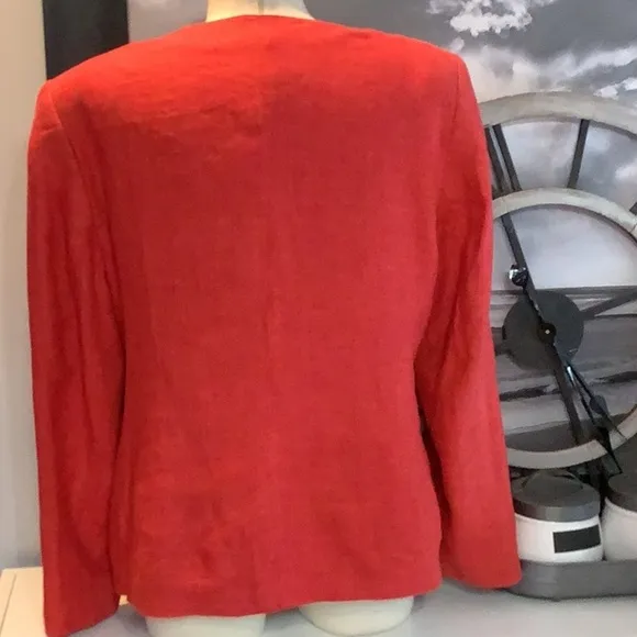 Vintage H. Moser Linen Made In Salzburg Austria Red Button Front Blazer Sz 42 L