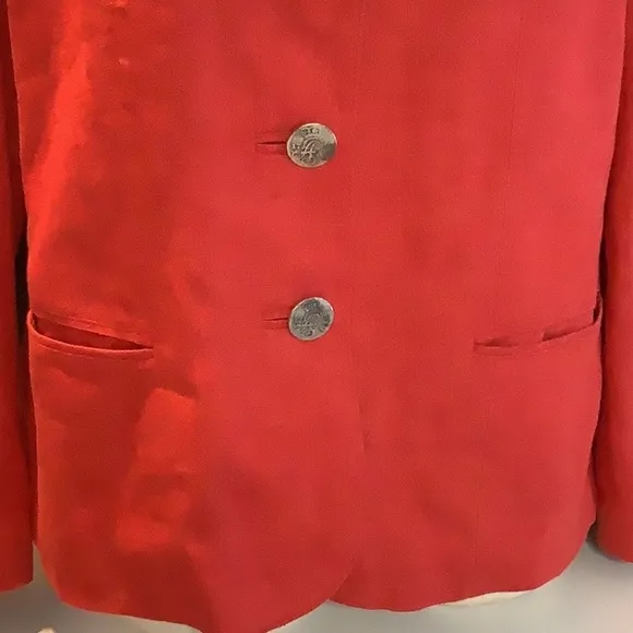 Vintage H. Moser Linen Made In Salzburg Austria Red Button Front Blazer Sz 42 L