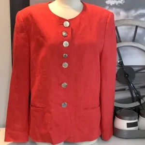 Vintage H. Moser Linen Made In Salzburg Austria Red Button Front Blazer Sz 42 L