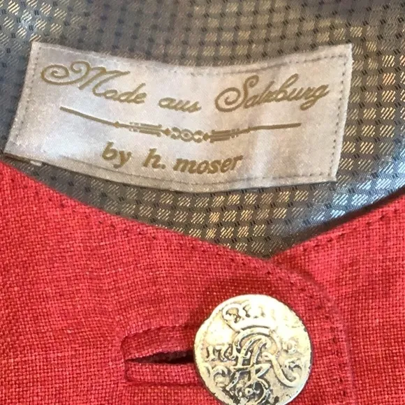 Vintage H. Moser Linen Made In Salzburg Austria Red Button Front Blazer Sz 42 L