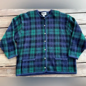 Vintage Kobe Blackwatch‎ Plaid Knit Cardigan Sweater Womens Size 2X
