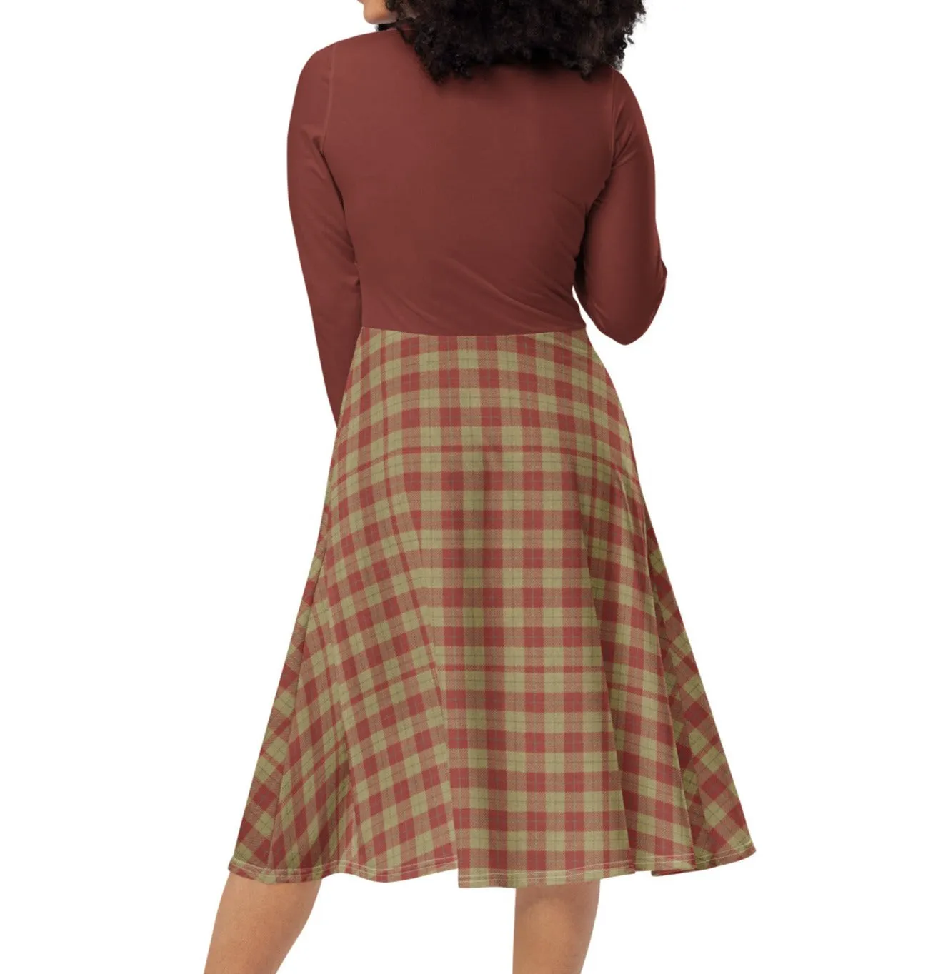 Vintage Red Plaid Midi Dress (S-6XL)