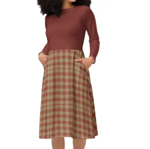 Vintage Red Plaid Midi Dress (S-6XL)