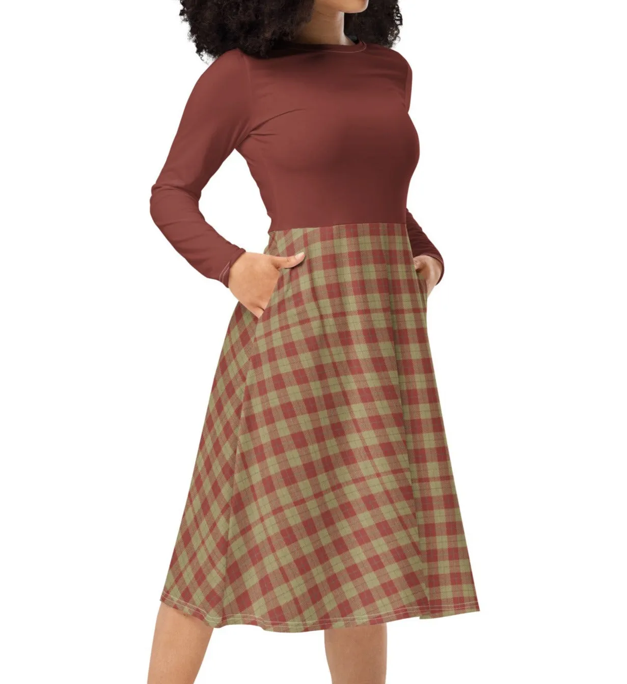 Vintage Red Plaid Midi Dress (S-6XL)