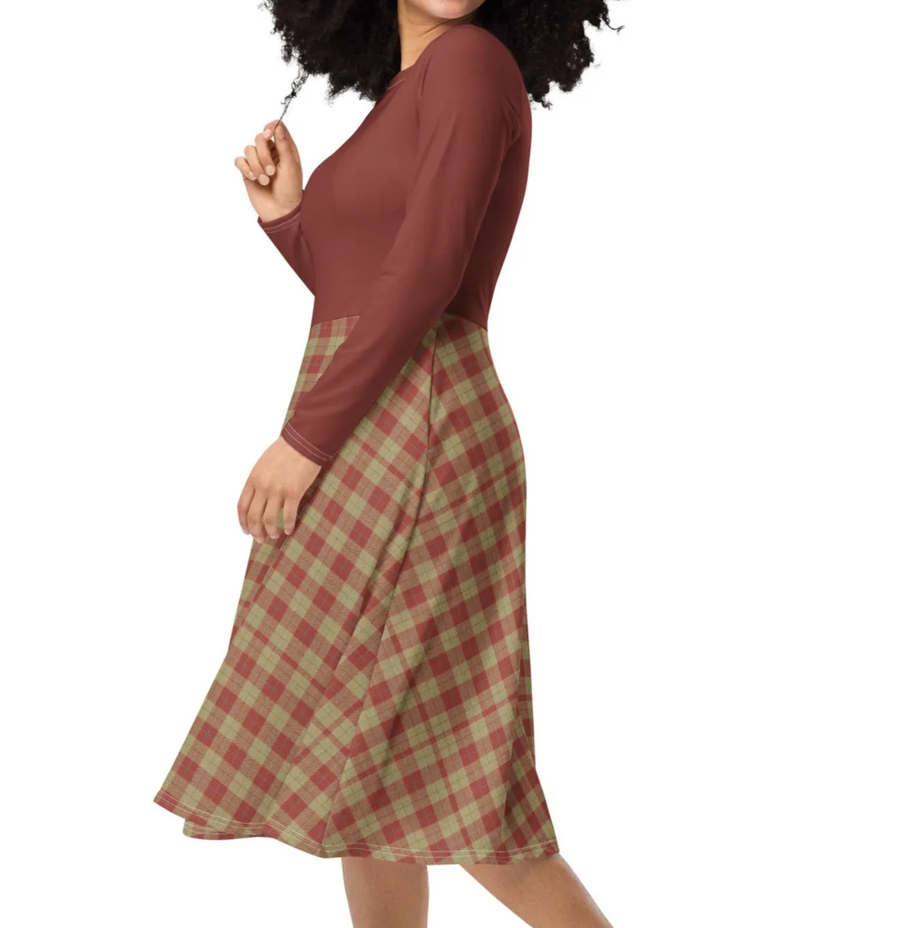Vintage Red Plaid Midi Dress (S-6XL)