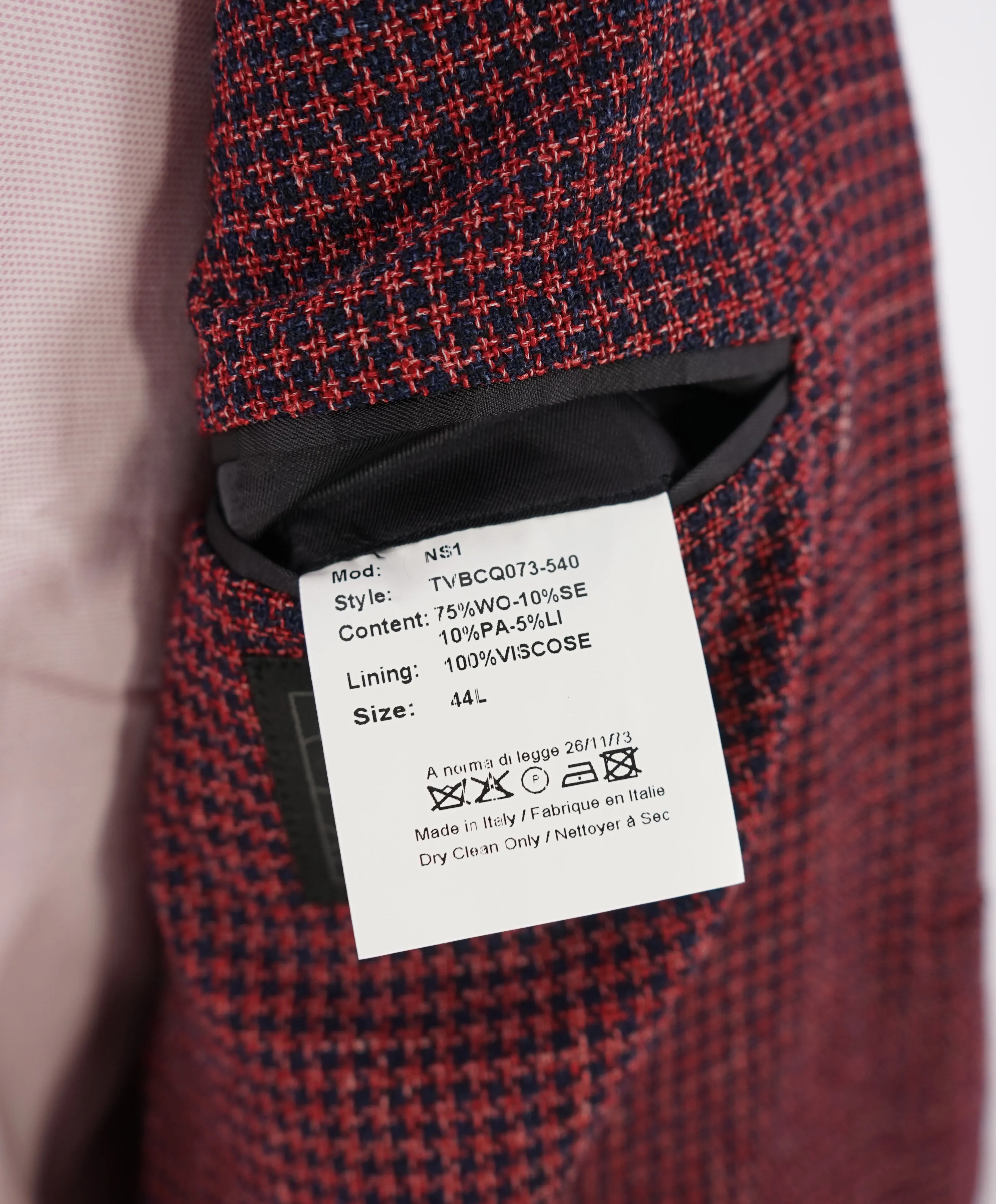 VITALE BARBERIS CANONICO - For SAKS 5TH AVE Red & Navy Houndstooth Blazer - 44L