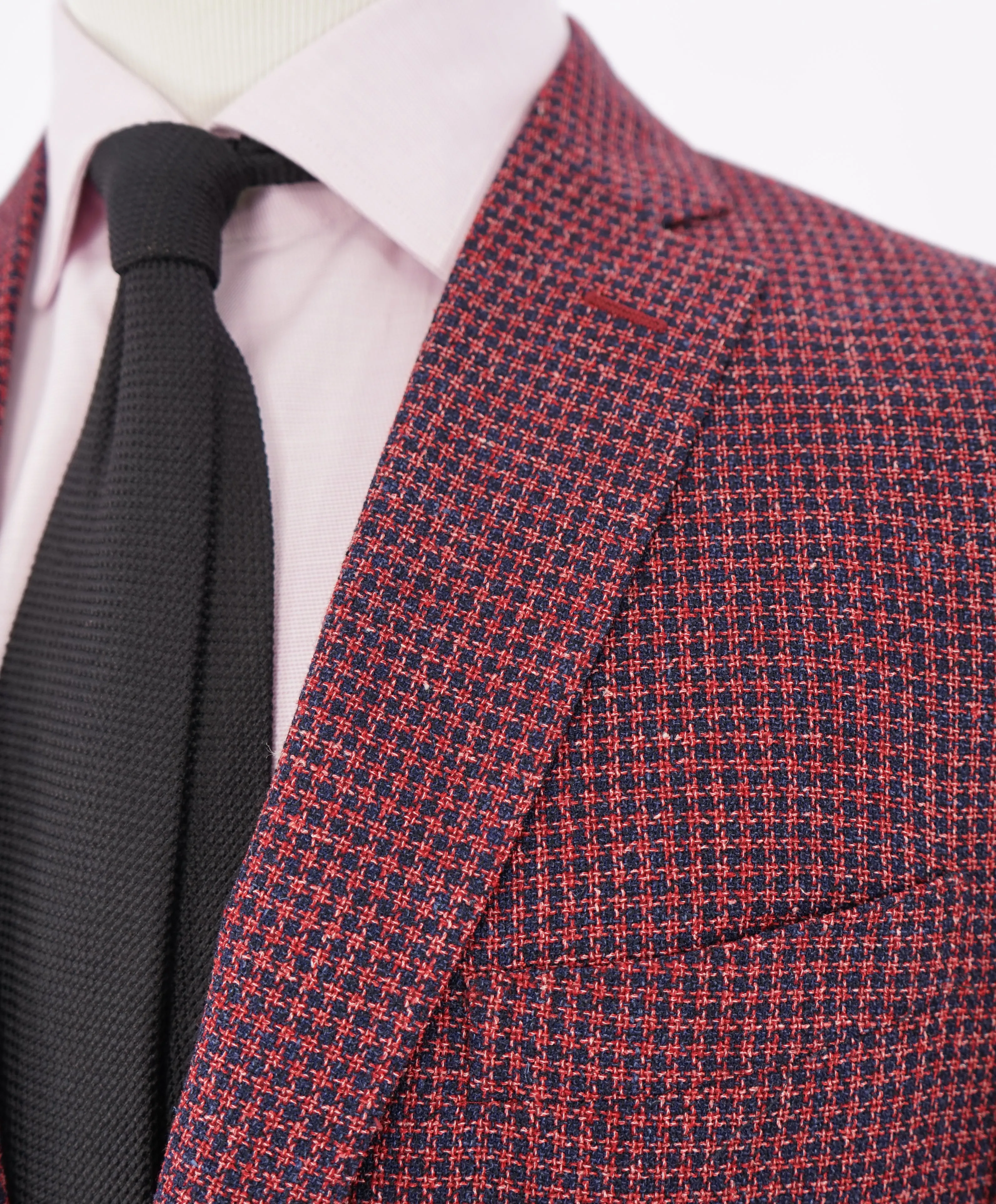 VITALE BARBERIS CANONICO - For SAKS 5TH AVE Red & Navy Houndstooth Blazer - 44L