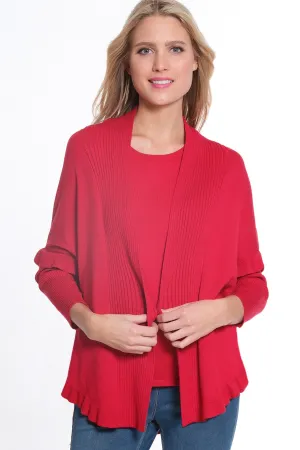 Vivent Red Ruffle Hem Shawl Collar Sweater Cardigan