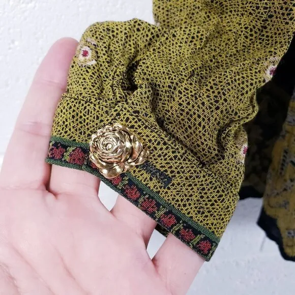 VTG 80s Platinum Dorothy Schoelen Lace Up Cardigan Sweater Art To Wear Floral SM