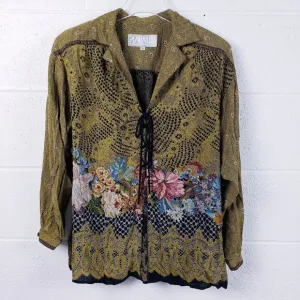 VTG 80s Platinum Dorothy Schoelen Lace Up Cardigan Sweater Art To Wear Floral SM