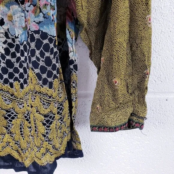 VTG 80s Platinum Dorothy Schoelen Lace Up Cardigan Sweater Art To Wear Floral SM