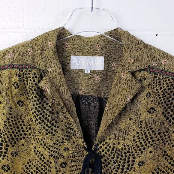VTG 80s Platinum Dorothy Schoelen Lace Up Cardigan Sweater Art To Wear Floral SM