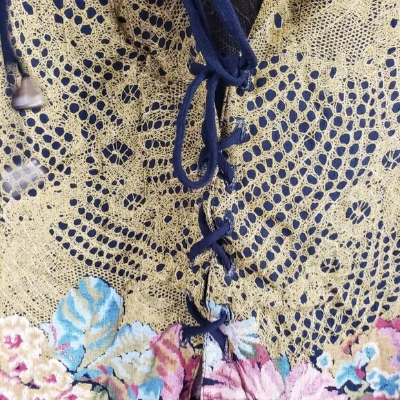 VTG 80s Platinum Dorothy Schoelen Lace Up Cardigan Sweater Art To Wear Floral SM
