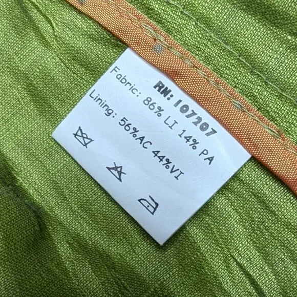 Vtg Y2K Kuhlman Lime Green Linen Blend Mandarin Collar Jacket IT 48 US 12 L