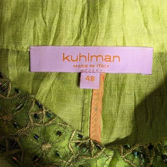 Vtg Y2K Kuhlman Lime Green Linen Blend Mandarin Collar Jacket IT 48 US 12 L
