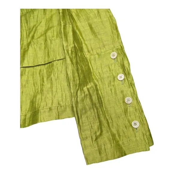 Vtg Y2K Kuhlman Lime Green Linen Blend Mandarin Collar Jacket IT 48 US 12 L
