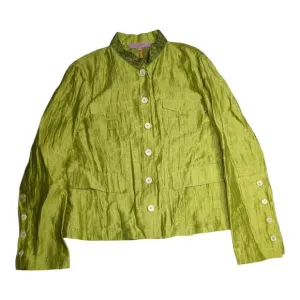 Vtg Y2K Kuhlman Lime Green Linen Blend Mandarin Collar Jacket IT 48 US 12 L