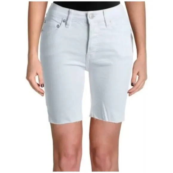 WE THE FREE Women’s White Bermuda Raw Hem Denim Shorts 24 Waist