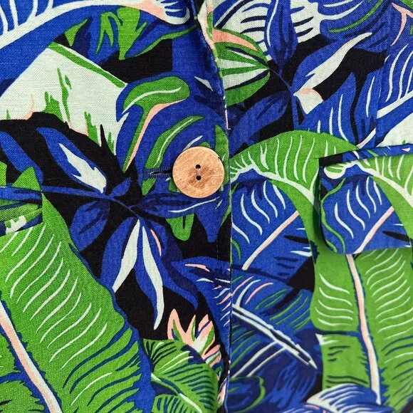 WHIT silk linen tropical molly print blazer jacket funky quirky green bright S
