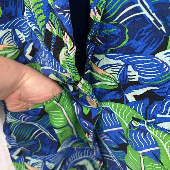 WHIT silk linen tropical molly print blazer jacket funky quirky green bright S