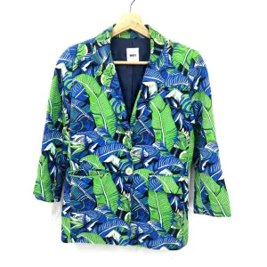 WHIT silk linen tropical molly print blazer jacket funky quirky green bright S