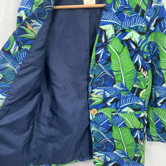 WHIT silk linen tropical molly print blazer jacket funky quirky green bright S