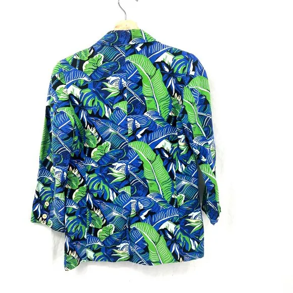 WHIT silk linen tropical molly print blazer jacket funky quirky green bright S