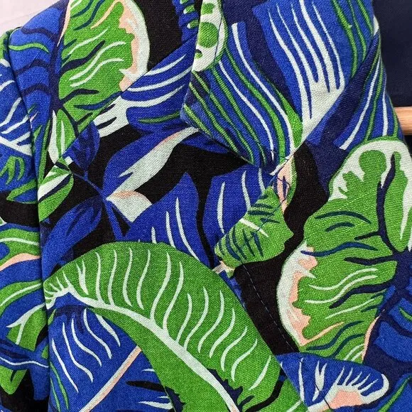 WHIT silk linen tropical molly print blazer jacket funky quirky green bright S