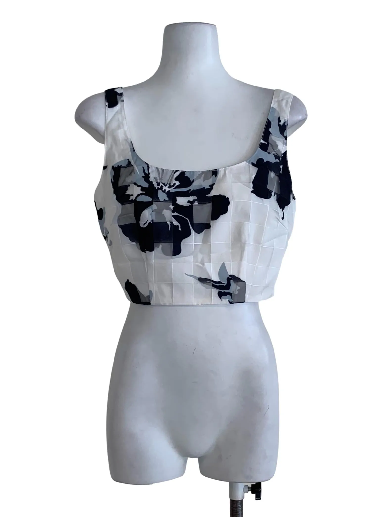 White Abstract Sleeveless Top